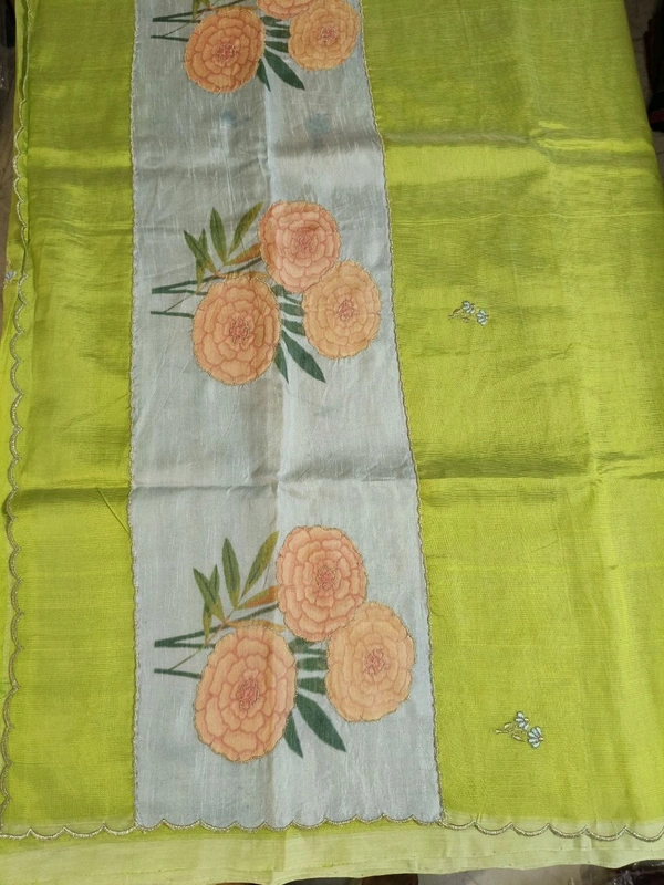 Pure Handloom Mangalagiri - green with gray blouse