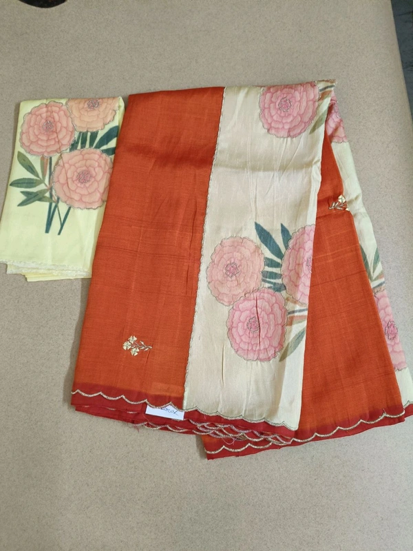 Pure Handloom Mangalagiri - red wityellow blouse