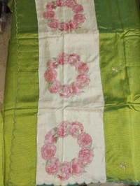 Pure Handloom Mangalagiri - lemon green with roses