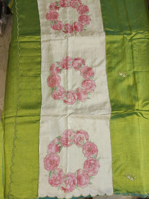 Pure Handloom Mangalagiri - lemon green with roses