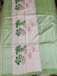 Pure Handloom Mangalagiri - green lotus with pink blouse