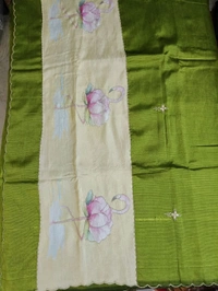 Pure Handloom Mangalagiri - green lotus flamingo