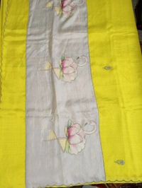 Pure Handloom Mangalagiri - yellow lotus flamingo