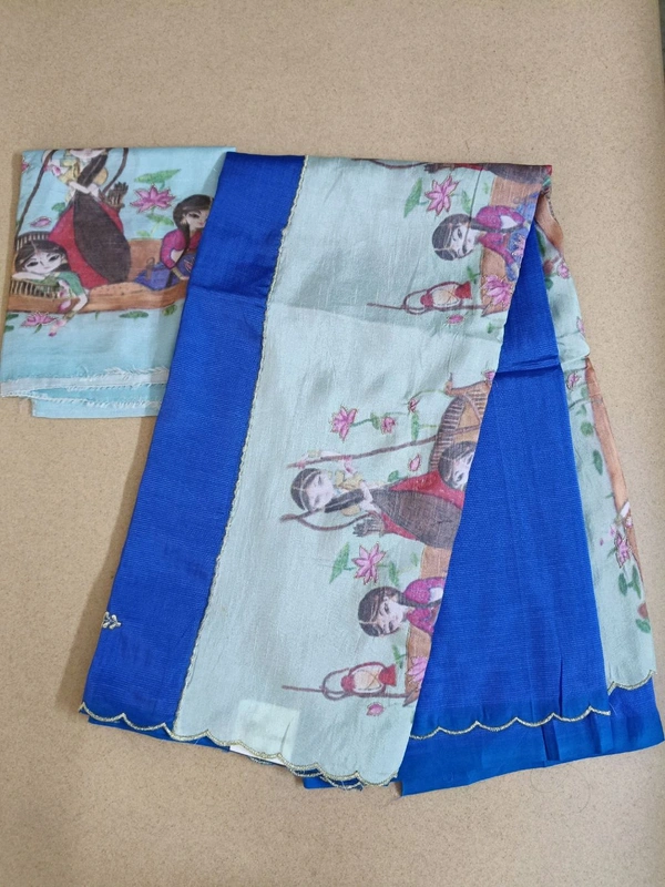 Pure Handloom Mangalagiri - blue boat