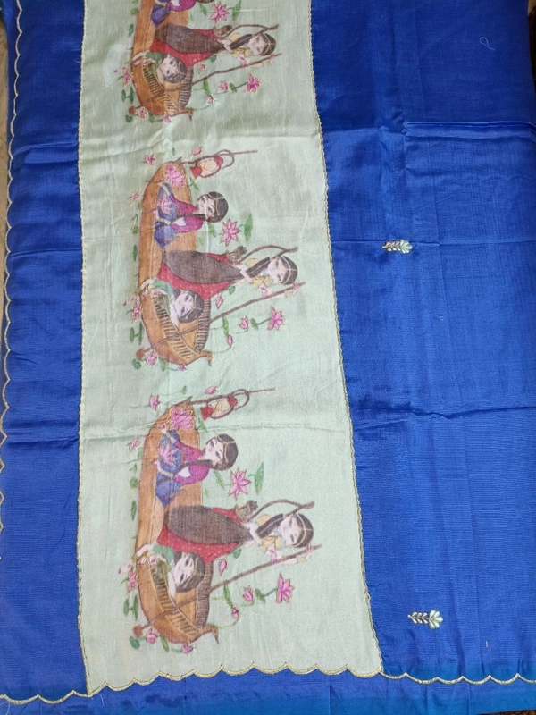 Pure Handloom Mangalagiri - blue boat