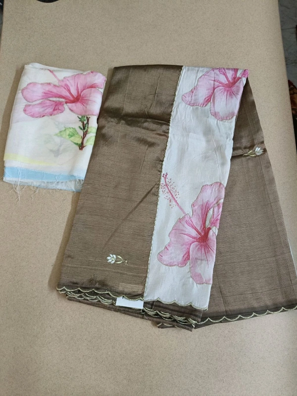 Pure Handloom Mangalagiri - brown hibascus