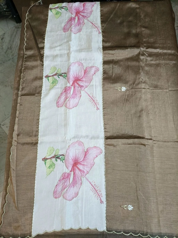Pure Handloom Mangalagiri - brown hibascus