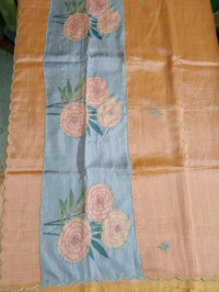 Pure Handloom Mangalagiri - web orange round flower