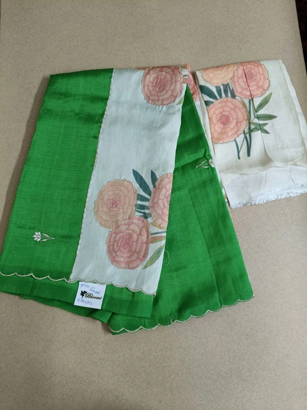 Pure Handloom Mangalagiri - green round flowers