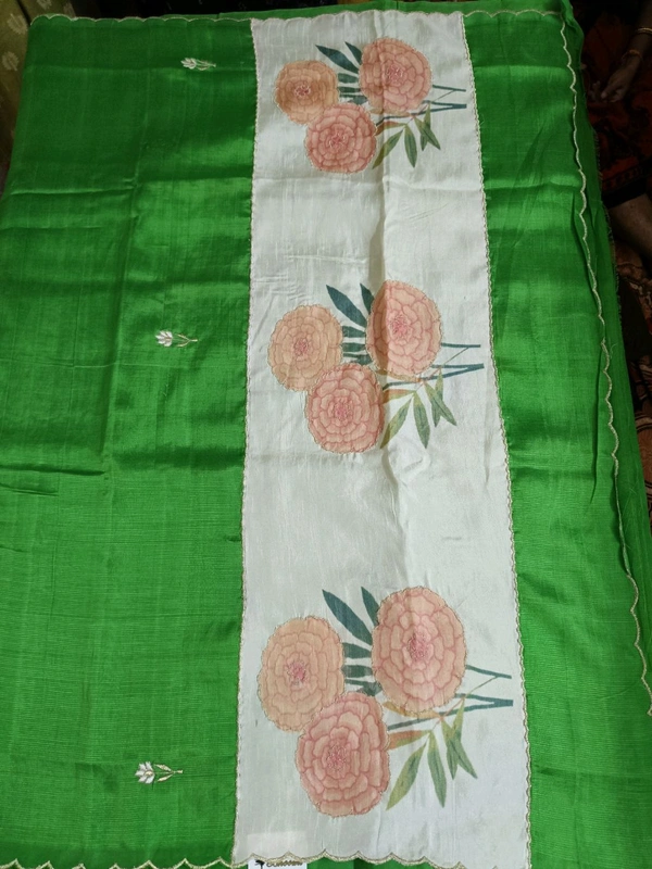 Pure Handloom Mangalagiri - green round flowers