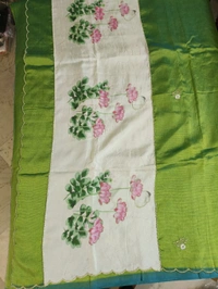 Pure Handloom Mangalagiri - green lotus with cream blouse