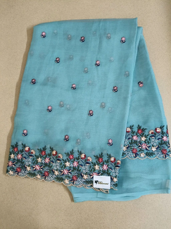 Chiffon Embroidery  - sky blue