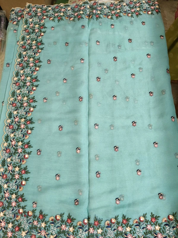 Chiffon Embroidery  - sky blue
