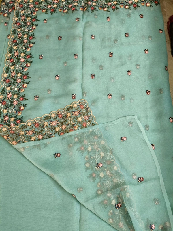 Chiffon Embroidery  - sky blue