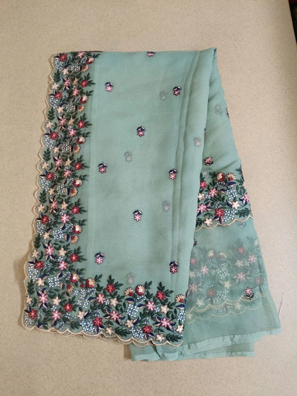 Chiffon Embroidery  - sea green