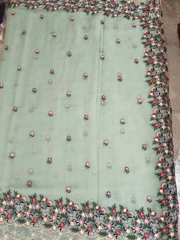 Chiffon Embroidery  - sea green