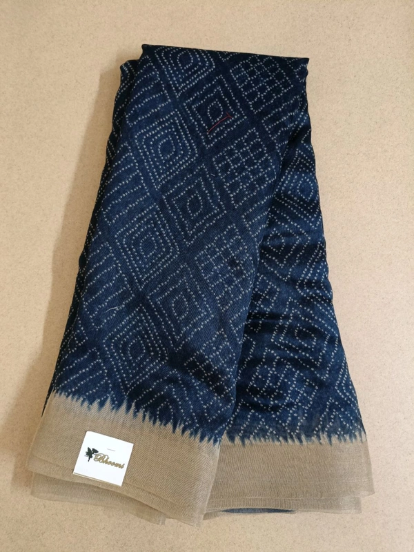 Chanderi Tusser - Navy Blue