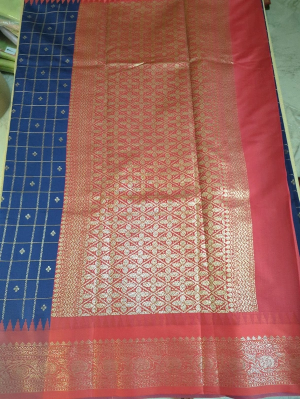 Benaras Gadwal - 4 Leafs, Navy Blue