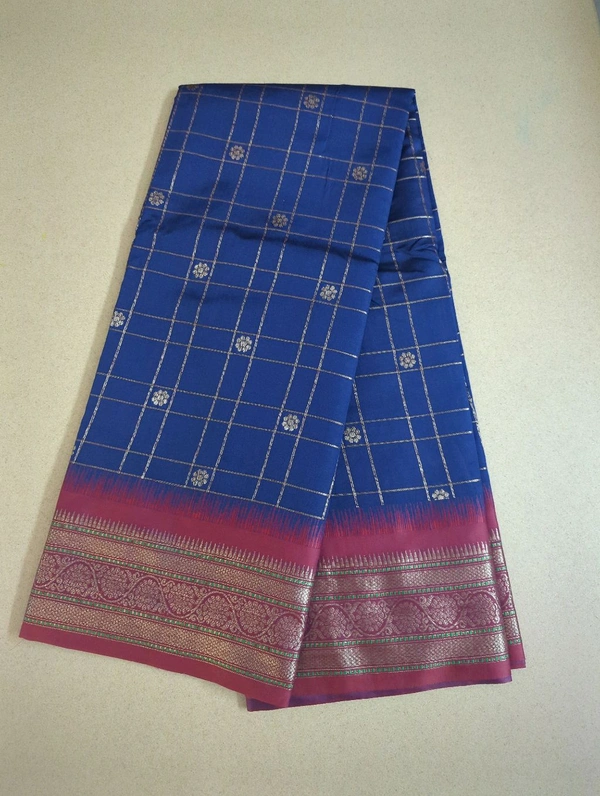 Benaras Gadwal - 8 Leafs, Navy Blue