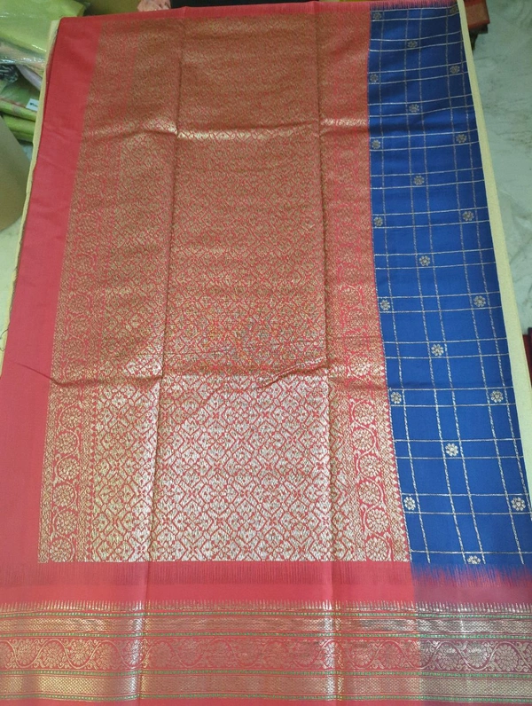 Benaras Gadwal - 8 Leafs, Navy Blue