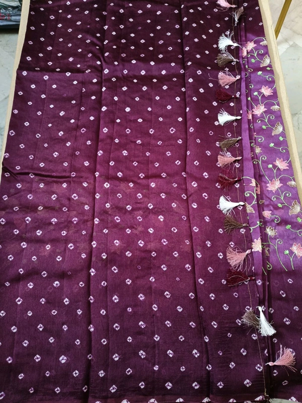 Pure Raw Silk Bhandhini - prple with green