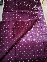 Pure Raw Silk Bhandhini - prple with green