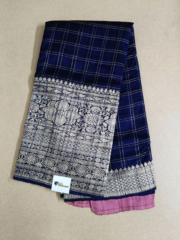 Pure Handloom Raw Silk - Navy Blue