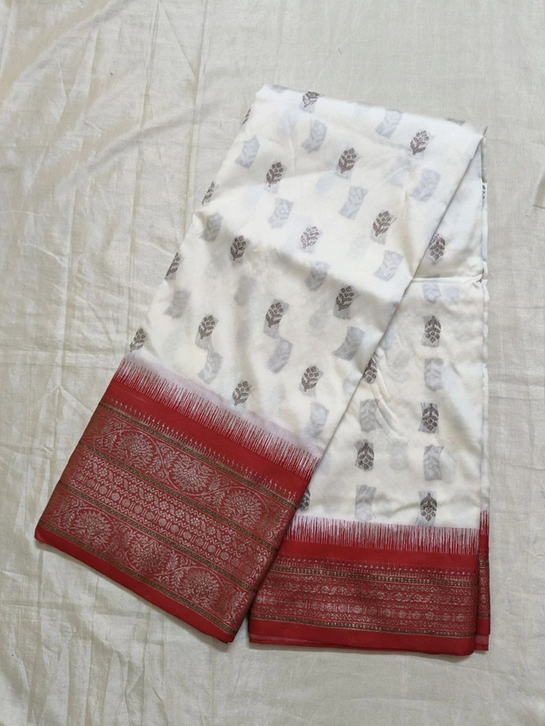 Benarasi Fancy - White, 3 Line Border