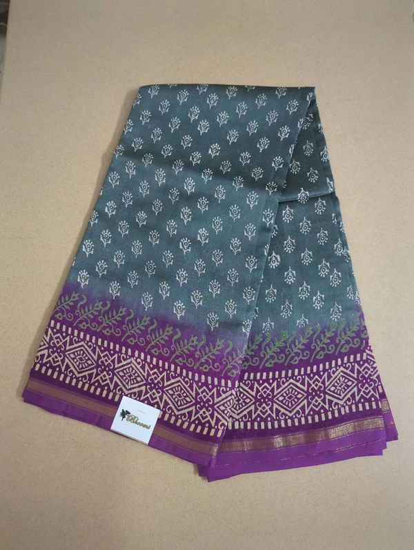 pure chanderi - gray flower