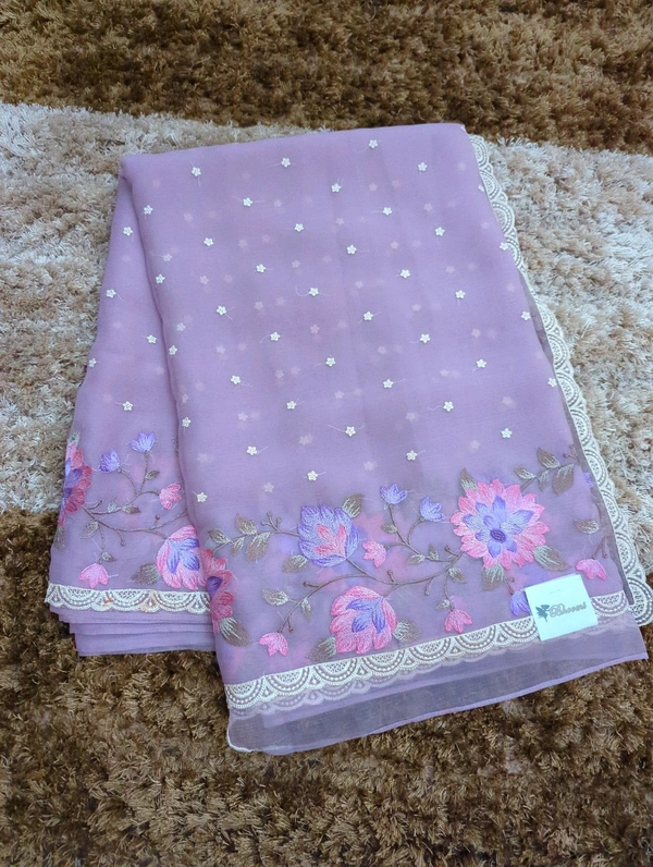 chiffon embroidary - Mauve