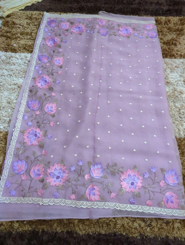 chiffon embroidary - Mauve
