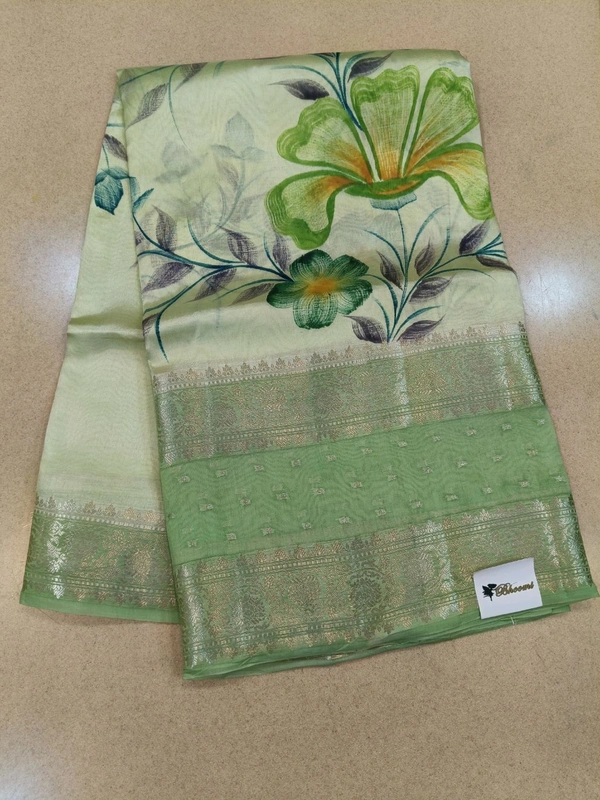 pure raw silk with hand paint - Green