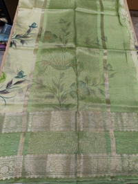 pure raw silk with hand paint - Green