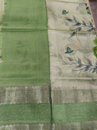 pure raw silk with hand paint - Green
