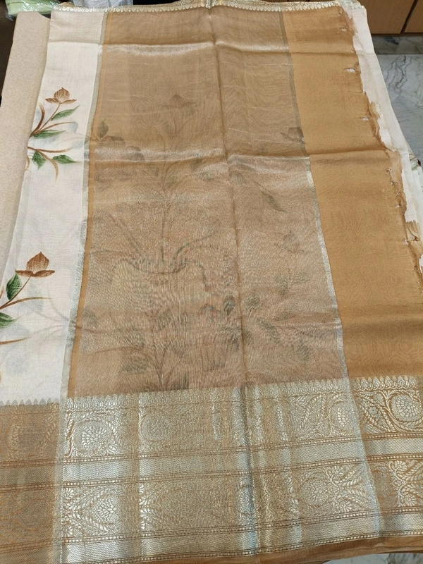 pure raw silk with hand paint - Tan