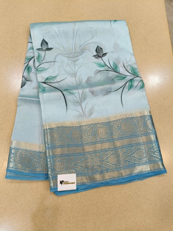 pure raw silk with hand paint - blue