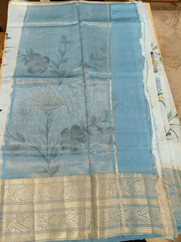 pure raw silk with hand paint - blue