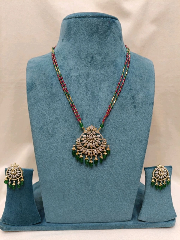Diamond Copy Pendent Set - White, 15 Days Dispatch Time