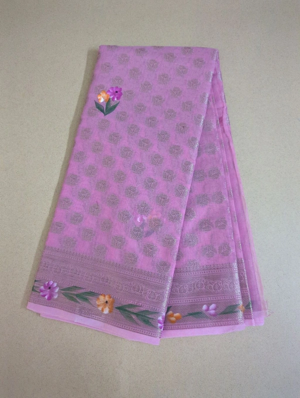 chanderi hand paint - pink