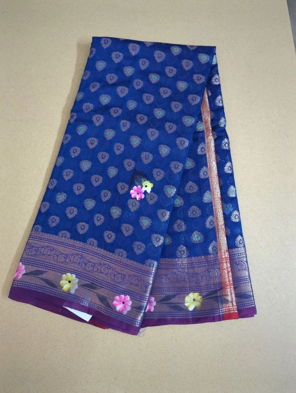 chanderi hand paint - Blue