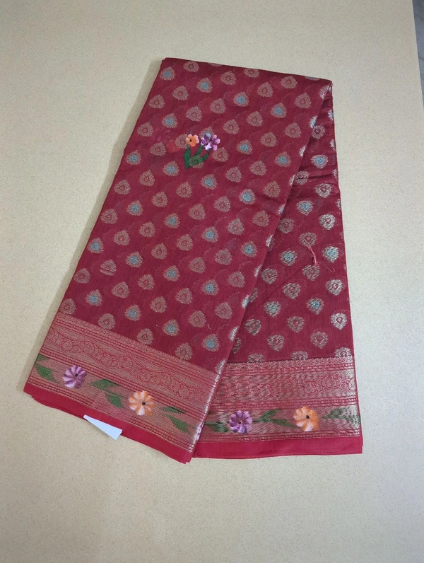 chanderi hand paint - Red