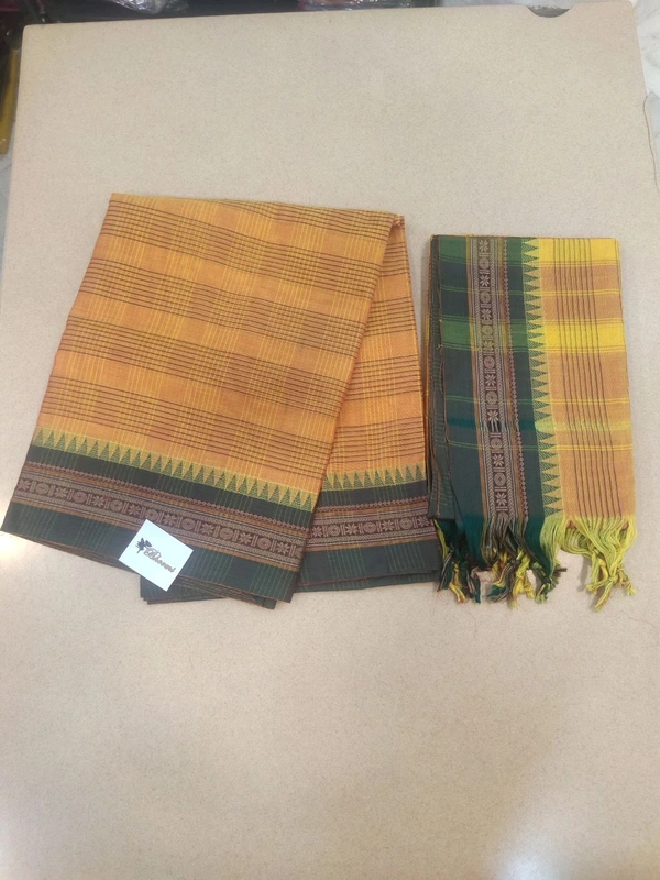 Pure Naryanapet Cotton 3 Piece Suit - Yellow Orange