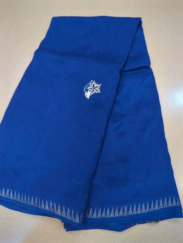 Pure Handloom Mangalagiri Work - Navy Blue