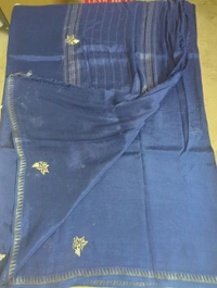 Pure Handloom Mangalagiri Work - Navy Blue