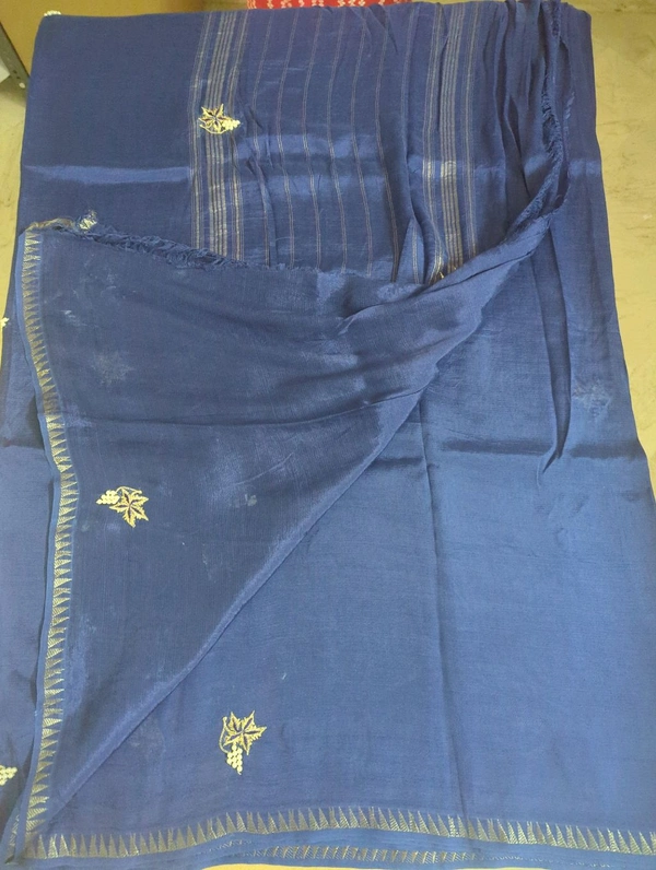 Pure Handloom Mangalagiri Work - Navy Blue