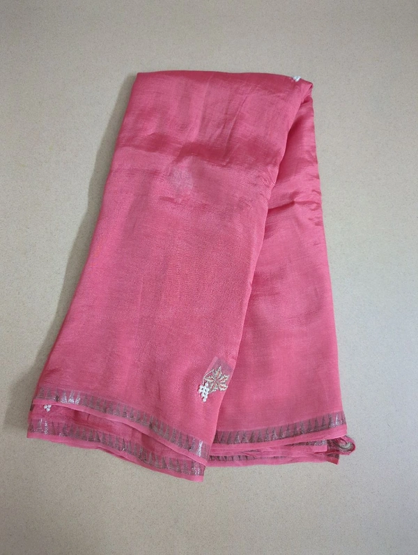 Pure Handloom Mangalagiri Work - watermelon red