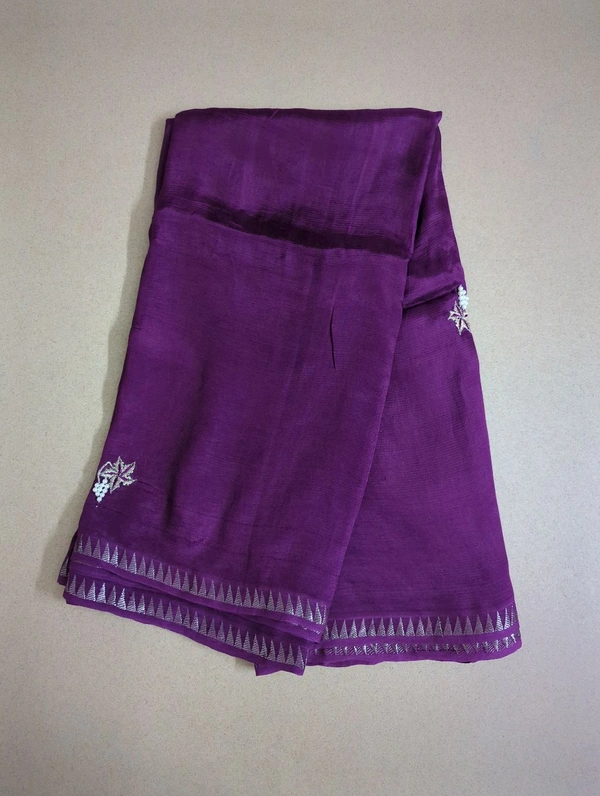 Pure Handloom Mangalagiri Work - Purple