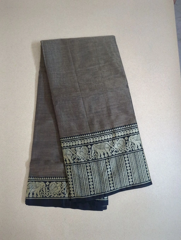 Pure Handloom Narayanapet Saree - Elephant Border, Gray