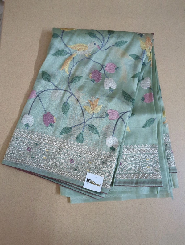 Tissue Silver Embroidery  - Mint Green