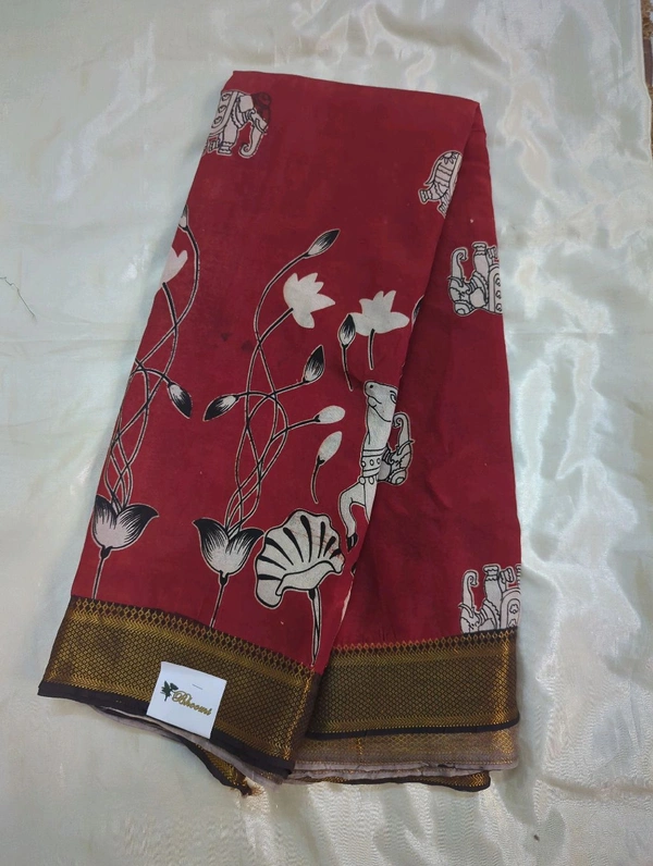 Chennuri Silk - white cow flowers on red